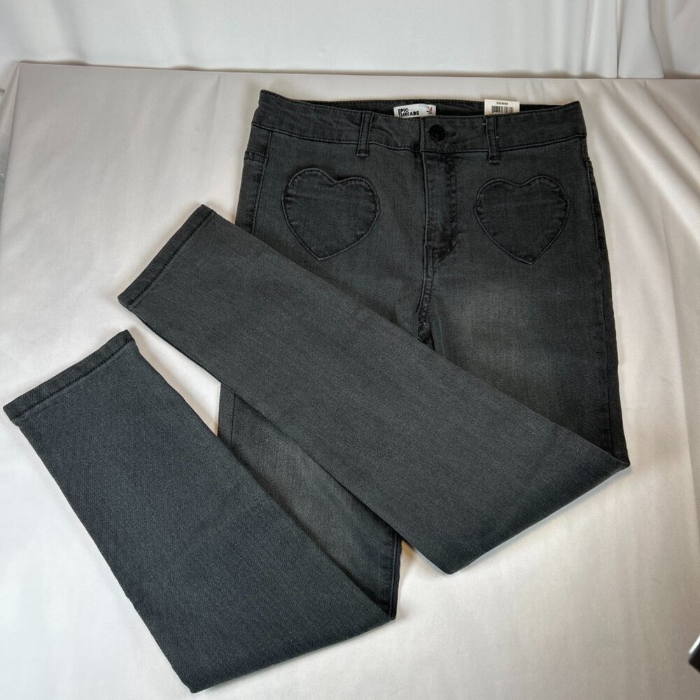Girls Size 14 Medium Black Heart Pockets Denim‎ Straight Leg Love Cute NWT